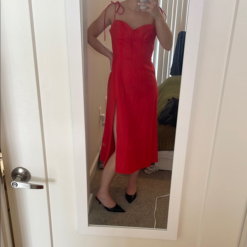 Reformation Red Slip Midi Dress with Slit